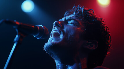 A close-up of a musician&acirc;s face, lost in the emotion of a heartfelt performance