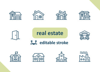 Real estate icons. House, buildings, home vector icon set
