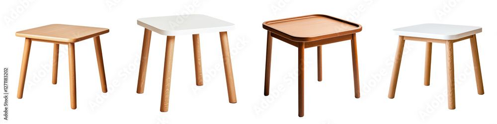 Poster collection of different wooden stools side tables and coffee tables in various styles and finishes f