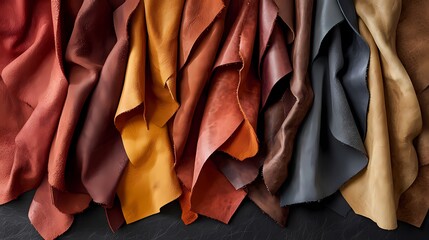 Obraz premium A Stunning Display of Various Luxurious Leather Types Showcasing Rich Colors and Textures for Crafting Enthusiasts and Designers.