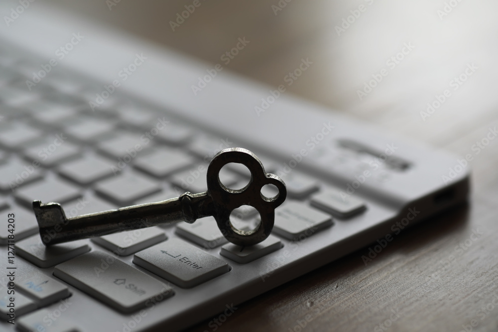 Aufkleber vintage key on modern computer keyboard symbolizing access, security, and technology integration