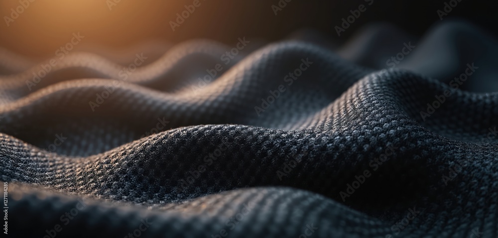 Poster abstract dark wavy fabric texture background. rough textile with grid pattern and soft lighting. mod