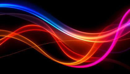 Fototapeta premium Abstract neon flowing curves on black with vibrant, undulating light waves for a modern feel