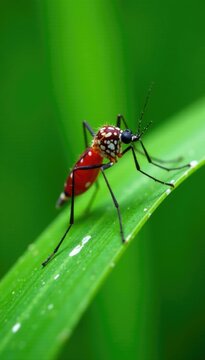 Aedes aegypti mosquito pernilongo resting on grass blade with white spots, pernilongo, tropical, aedes aegypti