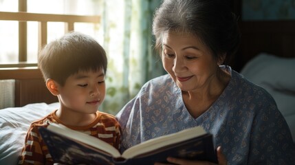 A heartwarming scene of intergenerational bonding, great for family or education projects