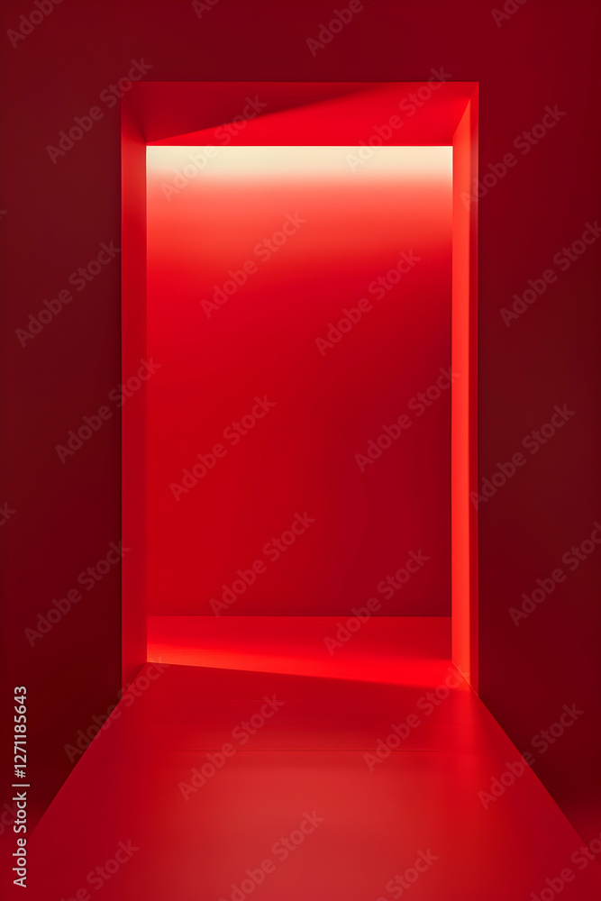 Poster abstract red interior space with illuminated edges creating a vibrant atmosphere