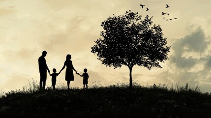 a family planting a tree in memory of a loved one, symbolizing life and continuity.