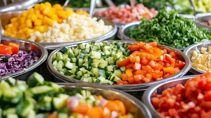 Vibrant fresh vegetables neatly arranged in bowls showcasing a healthy and colorful meal prep : Generative AI