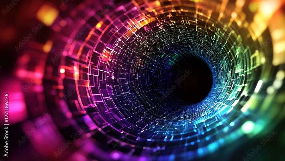 Poster digital tunnel: exploring vibrant, colorful, abstract data streams and networks in cyberspace
