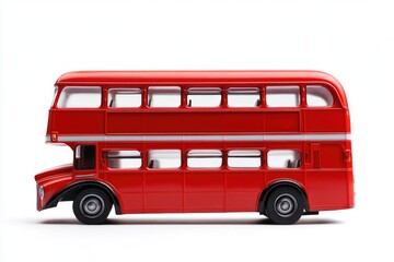 A red double decker bus on a white surface, great for transportation or cityscape scenes