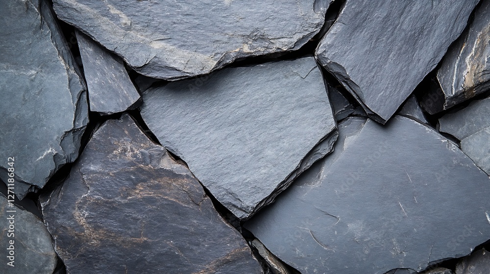Leinwandbilder CloseUp of Textured Slate Stone Wall with Unique Patterns : Generative AI