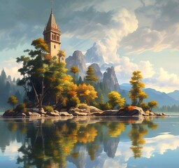 Fototapeta premium Illustration of travel landscape.