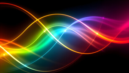Fototapeta premium Abstract background featuring multiple wavy lines with a colorful gradient spectrum and light highlights