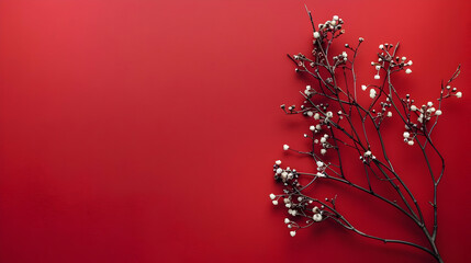 Elegant arrangement of delicate white flowers on a vibrant red background, perfect for seasonal decor
