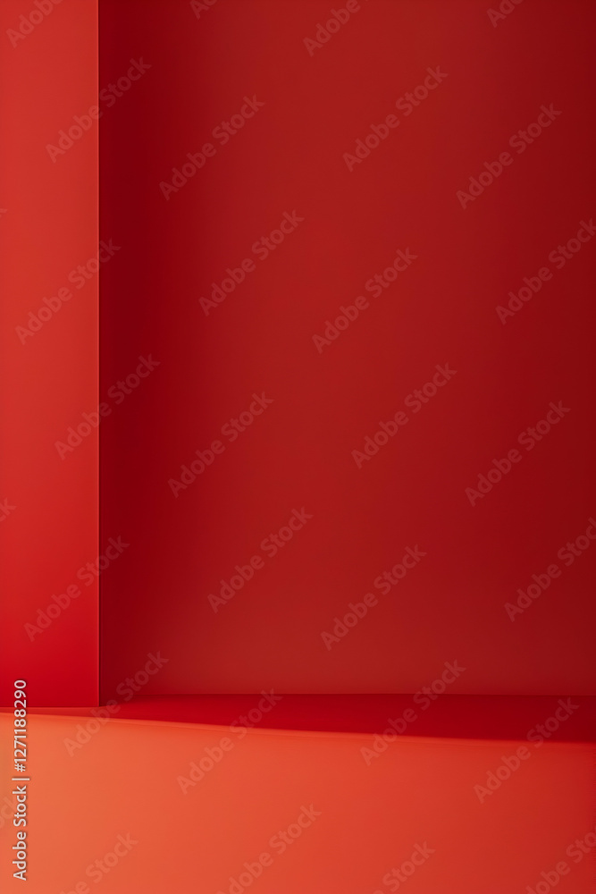 Aufkleber abstract red wall with geometric shapes creating depth and simplicity in a minimalistic space