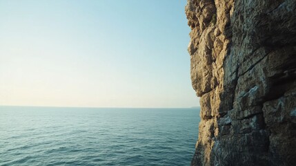 Myopia prevention with a man wearing glasses rock climbing outdoors. Adventure, fitness, and eye health