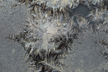 Close-Up of Intricate Frost Patterns on Window in Winter Morning Light