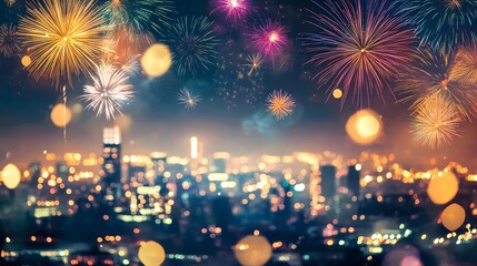 New Year Fireworks Above City Skyline