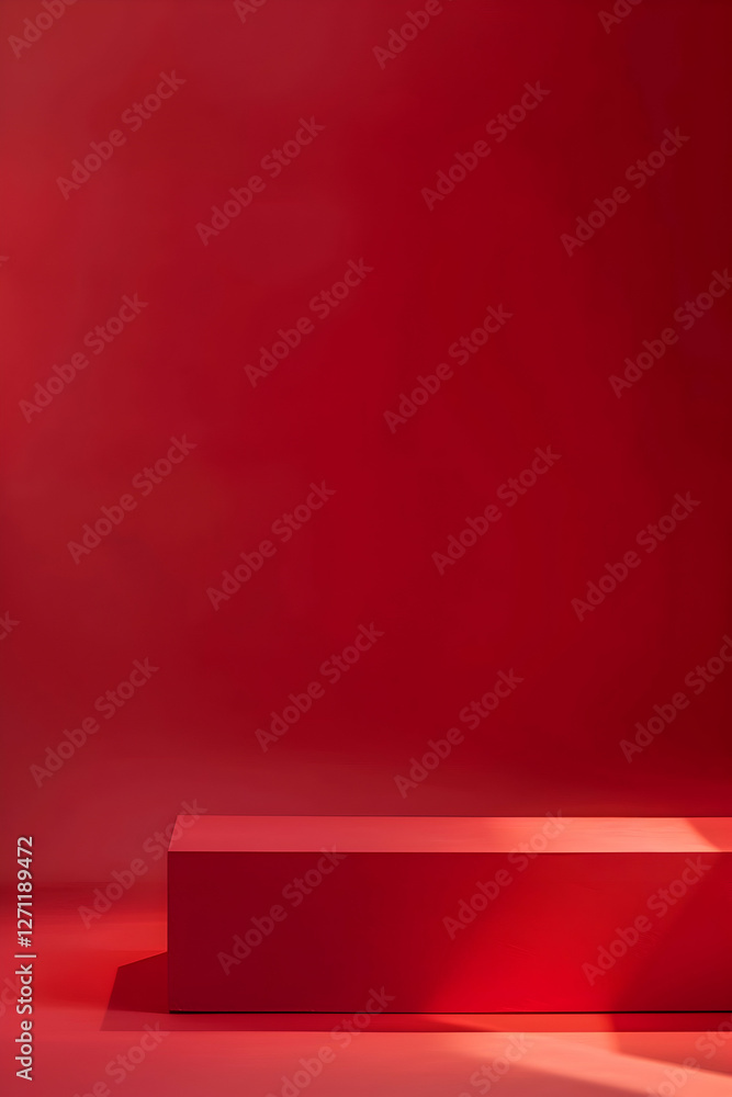 Aufkleber minimalist red backdrop with a rectangular platform casting soft shadows, ideal for product displays