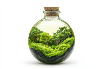 Sharp and vibrant green liquid in a glass flask symbolizing innovation in scientific research and environmental sustainability isolate on white background