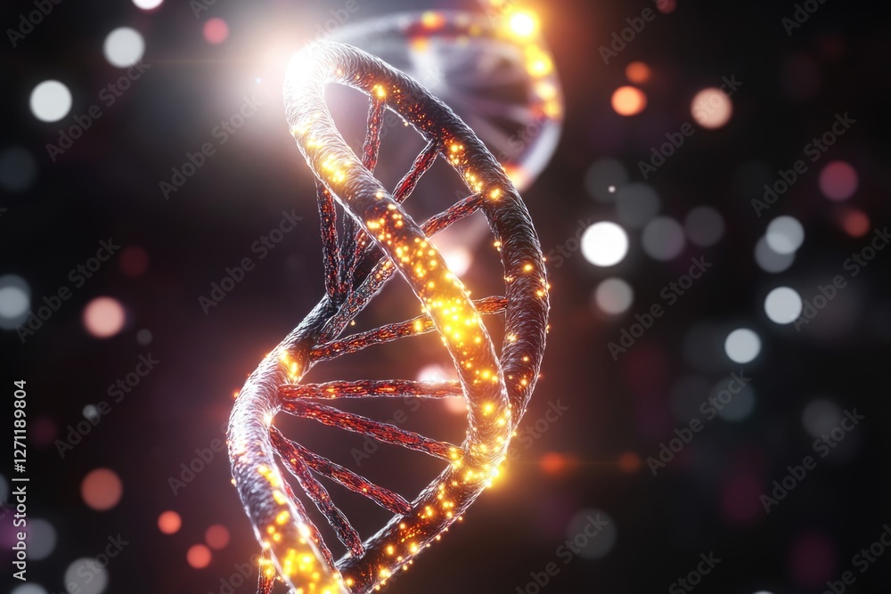 Poster a microscopic view of two strands of dna twisted together, with tiny details and textures visible