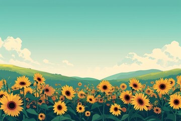Fototapeta premium Sunflowers landscape backgrounds outdoors.