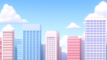 Obraz premium Colorful Cityscape Scenery with Skyscrapers and Clouds a Stylized and Serene Urban Landscape View