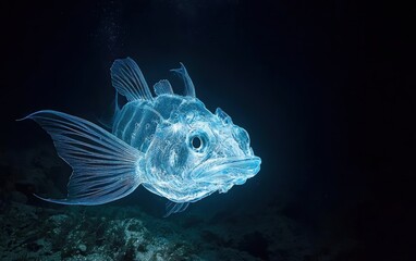 Obraz premium A stunning deep-sea shot of a glowing anglerfish floating in the abyss