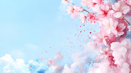 Pink cherry blossoms spring sky background