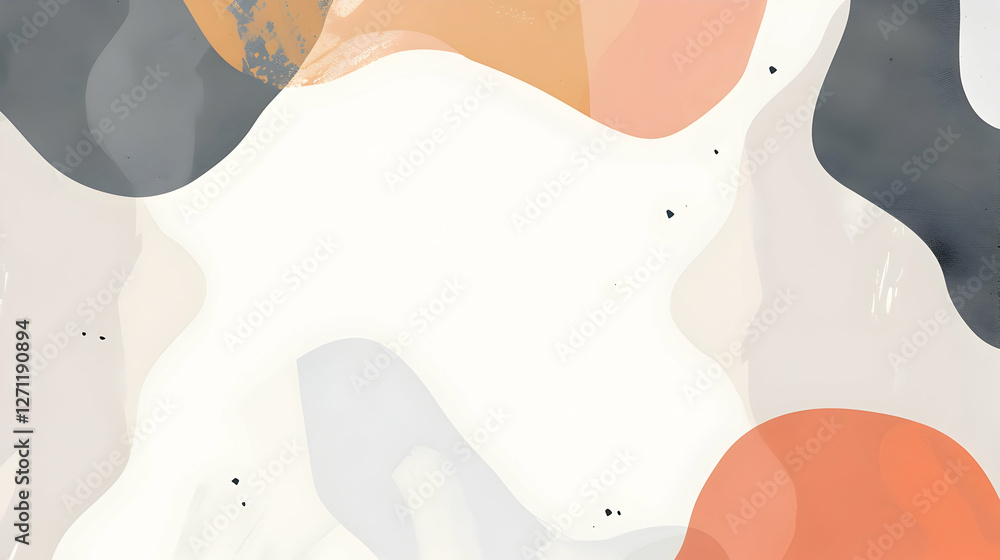 Poster abstract composition with soft shapes in muted colors, creating a serene background for design use