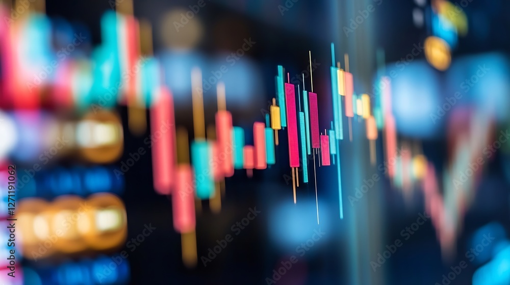 Leinwandbilder colorful stock market graph displaying fluctuating values and trading trends for financial analysis 