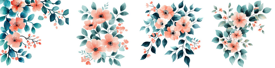 Vibrant and Colorful Floral Bouquet in Pastel Shades of Coral Mint and Turquoise  Beautiful Botanical Arrangement with Delicate Leaves and Petals in a Style