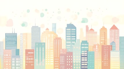 Pastel Cityscape Skyline Buildings Modern Architecture