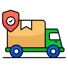 Perfect design icon of cargo van with shield, secure shipment