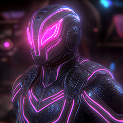 Naklejka premium Cybernetic Guardian Futuristic Warrior with Glowing Pink Accents and Advanced Protective Outerwear