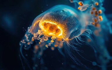 Obraz premium Macro of a jellyfishs translucent eye glowing underwater