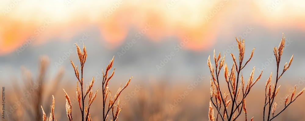 Aufkleber acid rain climate change idea. graceful dry grasses basking in the soft glow of a sunset, creating a