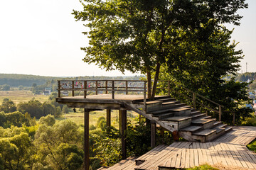 Wooden observation deck built on a slope