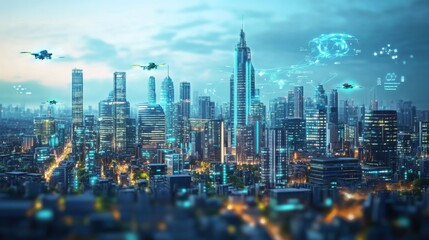 Fototapeta premium bustling cityscape with flying cars 