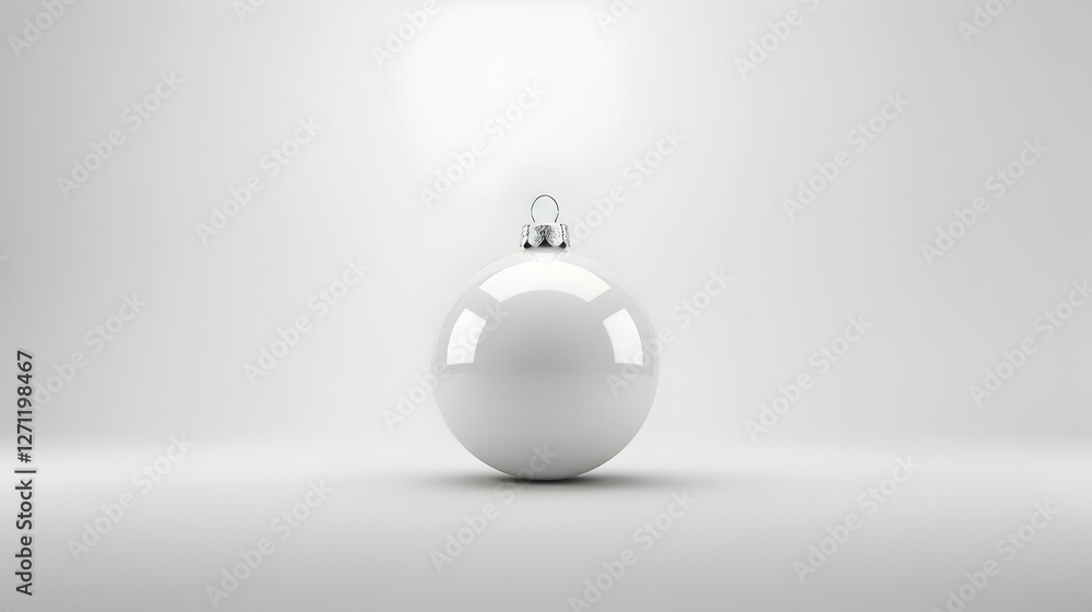 Poster shiny white ornament hanging in a minimalistic setting with soft lighting and reflections