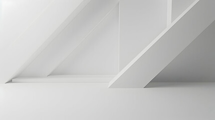 Obraz premium Minimalist interior with white walls and angled beams creating a serene, spacious atmosphere