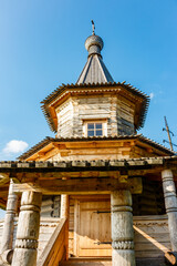 Log Orthodox chapel built in the folk style, Russia