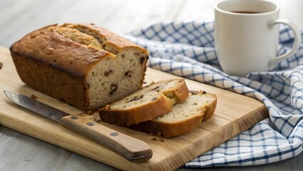 Freshly Baked Fruit and Nut Loaf with Coffee