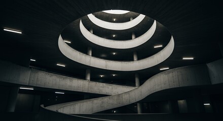 Spiral Ramp Architecture in Modern Parking Garage with Concrete Design