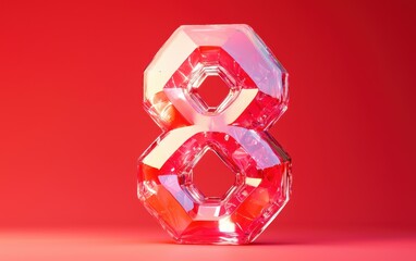 Naklejka premium Crystal number 8 on a vibrant red background for 8 March International Womens Day