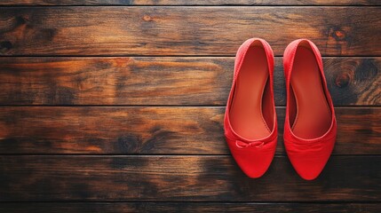 Red Ballerinas on a Wooden Background