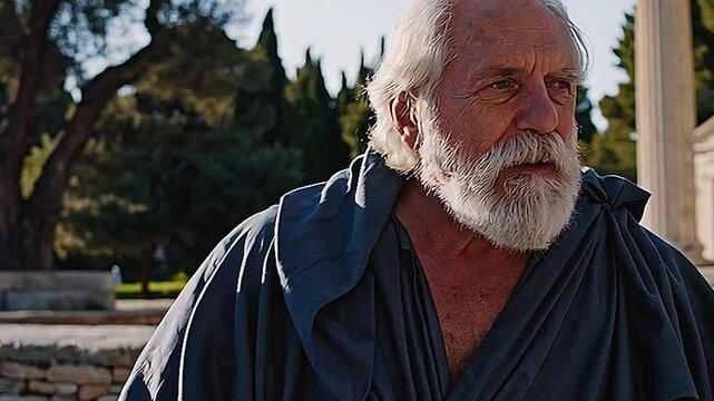 Philosophers are talking in the square.