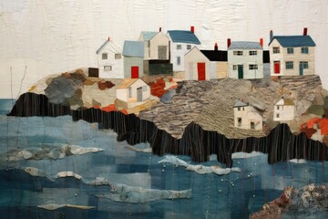 English coastal town architecture building painting.