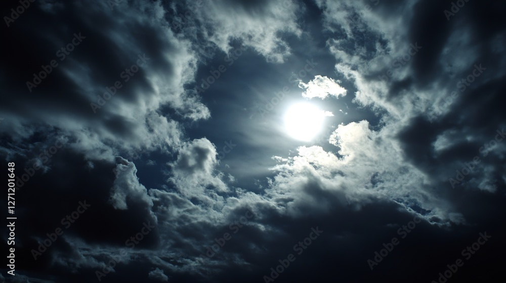 Poster Mystical sunlight breaking through dark clouds creating a dramatic celestial atmosphere : Generative AI