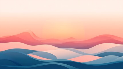 Abstract Sunset Landscape with Rolling Hills and Waves